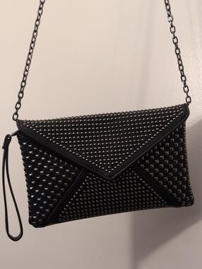 MMS Studded Black Envelope Crossbody Clutch - Designer Style